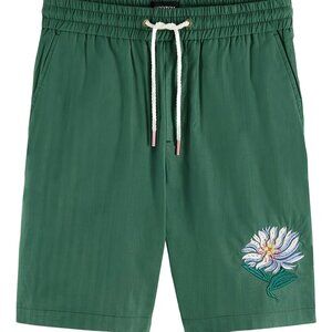 Scotch & Soda floral-embroidered drawstring shorts